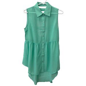 Design Recipe Button Front Shirt Dress Size Large Sleeveless Hi Low Green Flowy